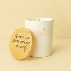 Vela vaso blanco con tapa personalizable