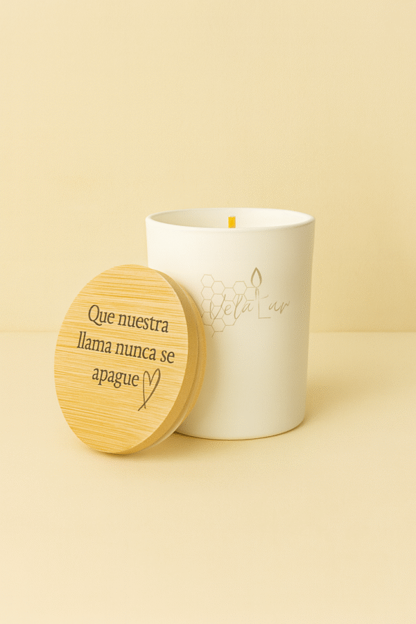 Vela vaso blanco con tapa personalizable